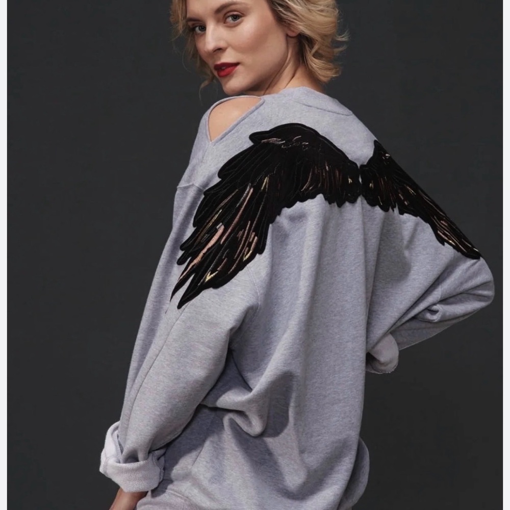 Gray Crewneck Sweater with Sleeve Detail